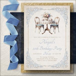 Invitación de cumpleaños azul para té de partido