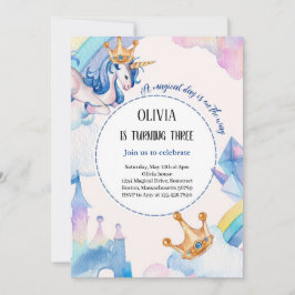 invitación de cumpleaños azul pastel de unicornio