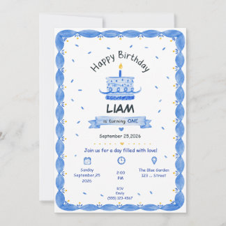 Invitación de cumpleaños azul personalizada para n