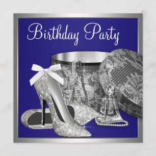 Invitación de cumpleaños azul real para mujer