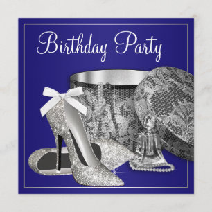 Invitación de cumpleaños azul real para mujer