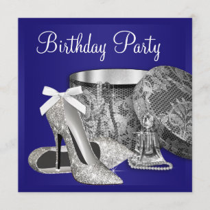 Invitación de cumpleaños azul real para mujer