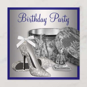 Invitación de cumpleaños azul real plateada para m