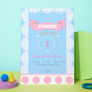 Invitación de cumpleaños azul rosado para Chicas