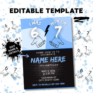 Invitación de cumpleaños azul 'Tenía 6 años, ahora