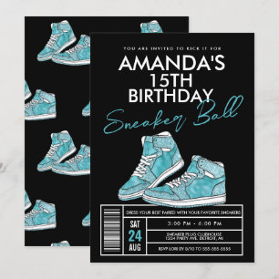 Invitación de cumpleaños azul verde para fiesta de