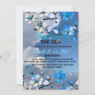 Invitación de cumpleaños azul y blanco al aire lib