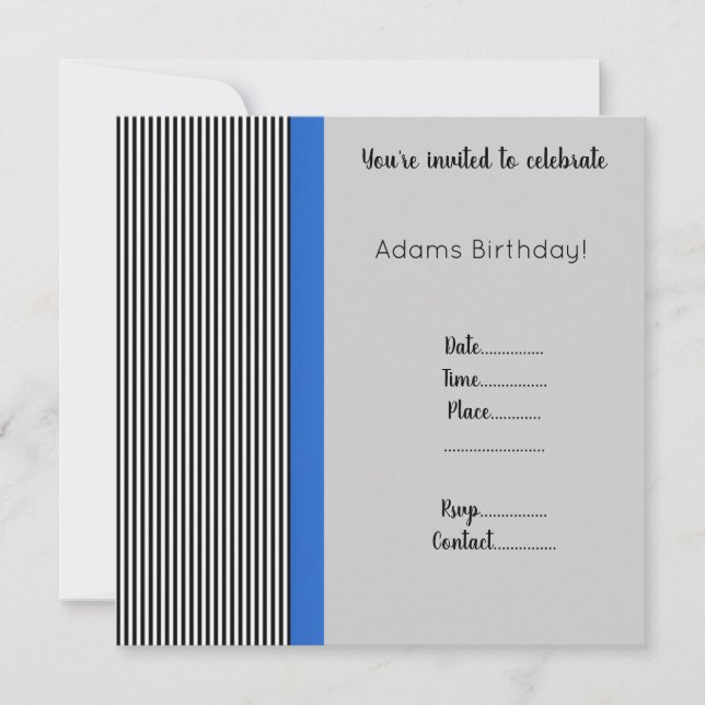 INVITACIÓN DE CUMPLEAÑOS AZULES TRIMMADOS Sencillo (Anverso)