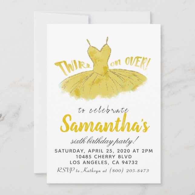 Invitación de cumpleaños Bailarina Tutú (Anverso)