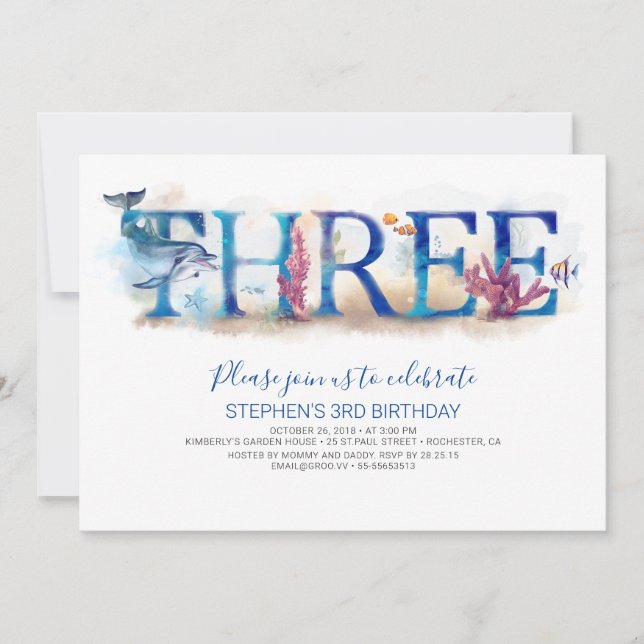 Invitación de cumpleaños bajo el delfín marino (Anverso)