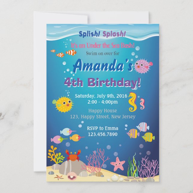 Invitación de cumpleaños bajo el mar (Anverso)
