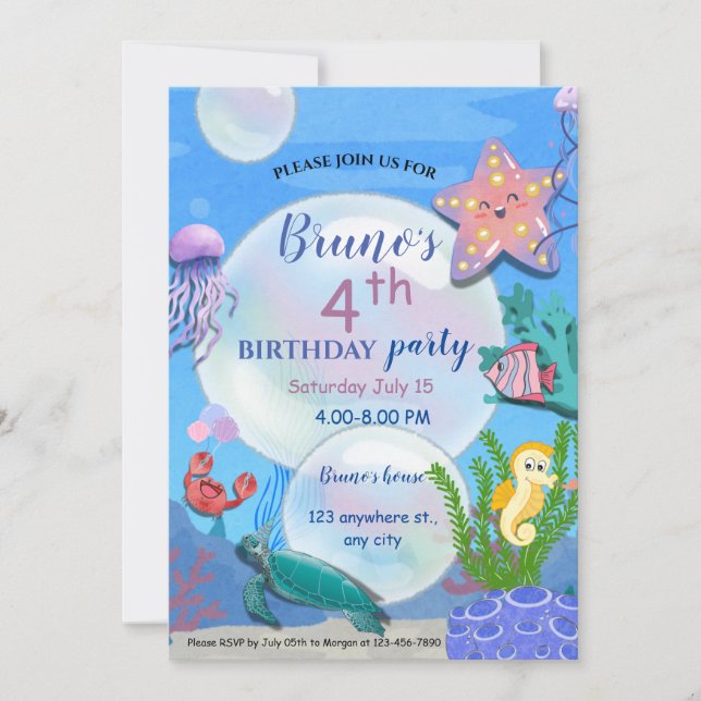 Invitación de cumpleaños bajo el mar (Anverso)