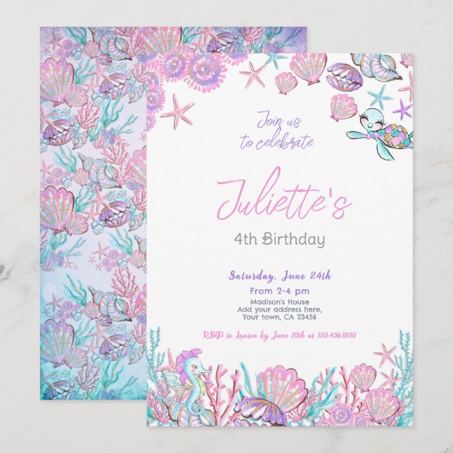 Invitación de cumpleaños bajo el mar (Anverso / Reverso)