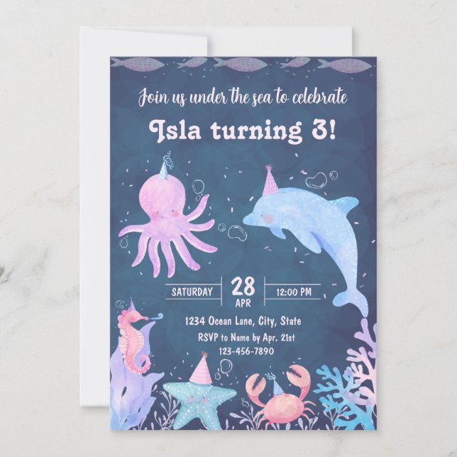 Invitación de cumpleaños bajo el mar (Anverso)