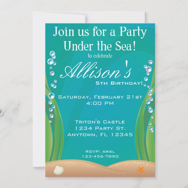 Invitación de cumpleaños bajo el mar (Anverso)