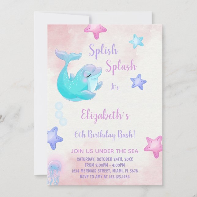 Invitación de cumpleaños bajo el mar (Anverso)