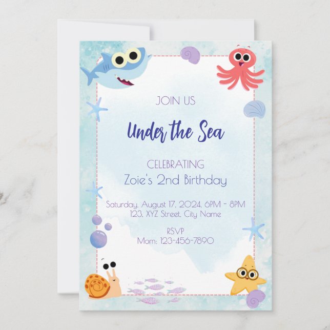 Invitación de cumpleaños bajo el mar (Anverso)
