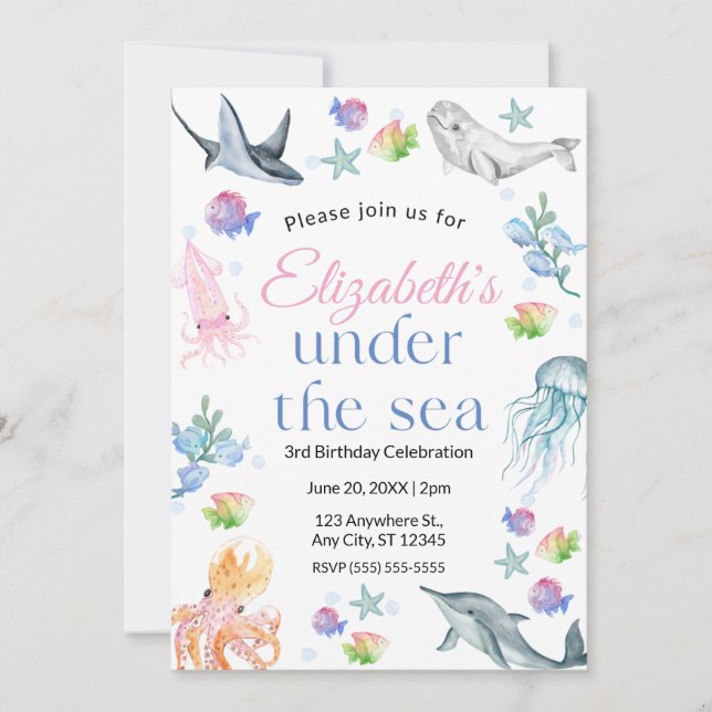 Invitación de Cumpleaños Bajo el Mar (Anverso)