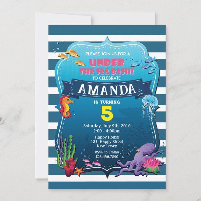 Invitación de cumpleaños bajo el mar (Anverso)