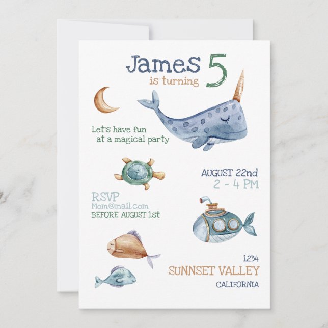 Invitación de cumpleaños bajo el mar (Anverso)