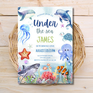 Invitación de cumpleaños bajo el mar, animales del