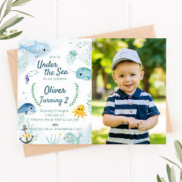 Invitación de cumpleaños bajo el mar con foto