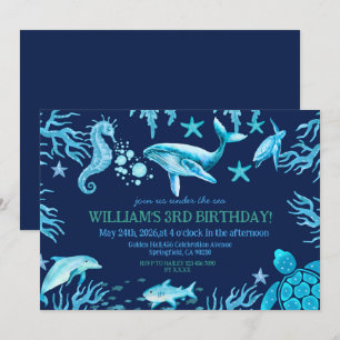 invitación de cumpleaños bajo el mar, niño del océ