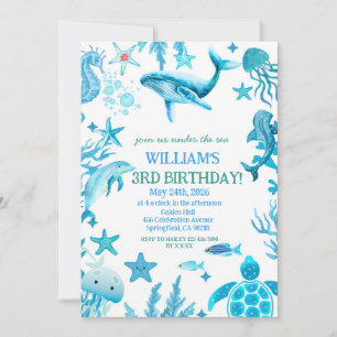 invitación de cumpleaños bajo el mar, niño del océ