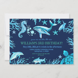 invitación de cumpleaños bajo el mar, niño del océ