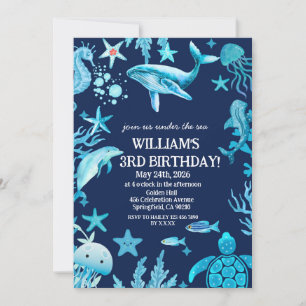 invitación de cumpleaños bajo el mar, niño del océ