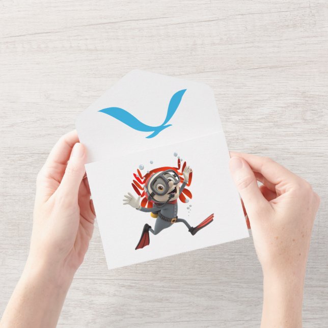 Invitación de cumpleaños bajo el mar - Tarjeta pla (Apertura)