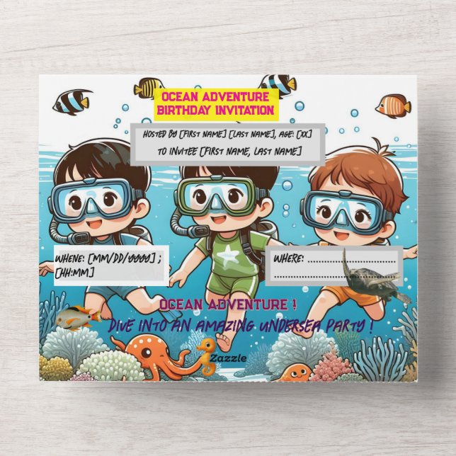 Invitación de cumpleaños bajo el mar - Tarjeta pla (Anverso)