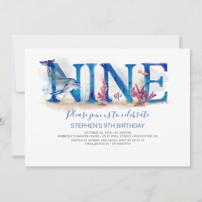 Invitación de cumpleaños bajo el parque marino del (Anverso)