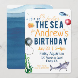 Invitación de cumpleaños bajo la acuarela del mar