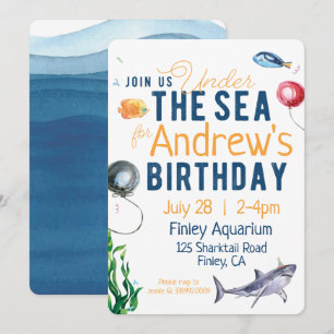 Invitación de cumpleaños bajo la acuarela del mar