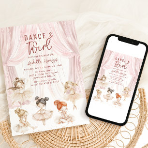 Invitación de cumpleaños   Ballet de niños acuarel