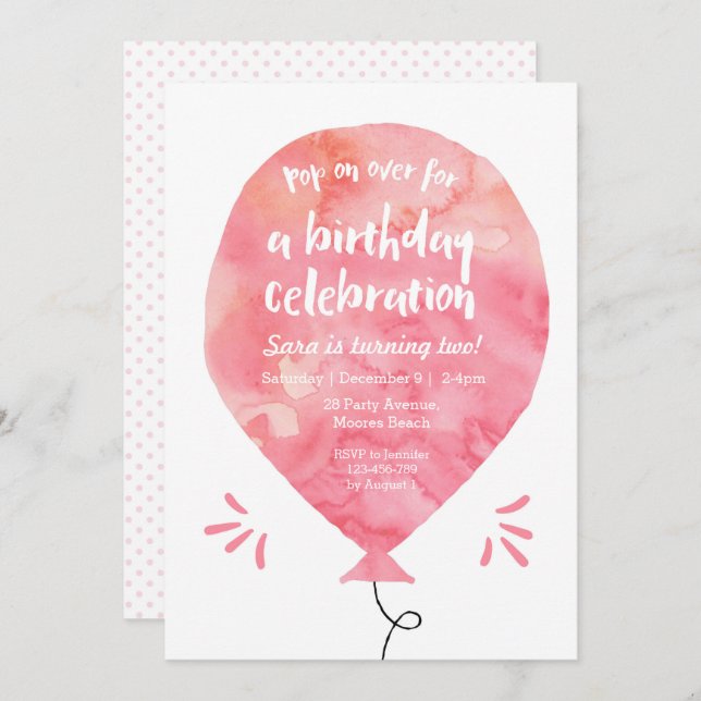 Invitación de cumpleaños | Balón acuático rosa (Anverso / Reverso)