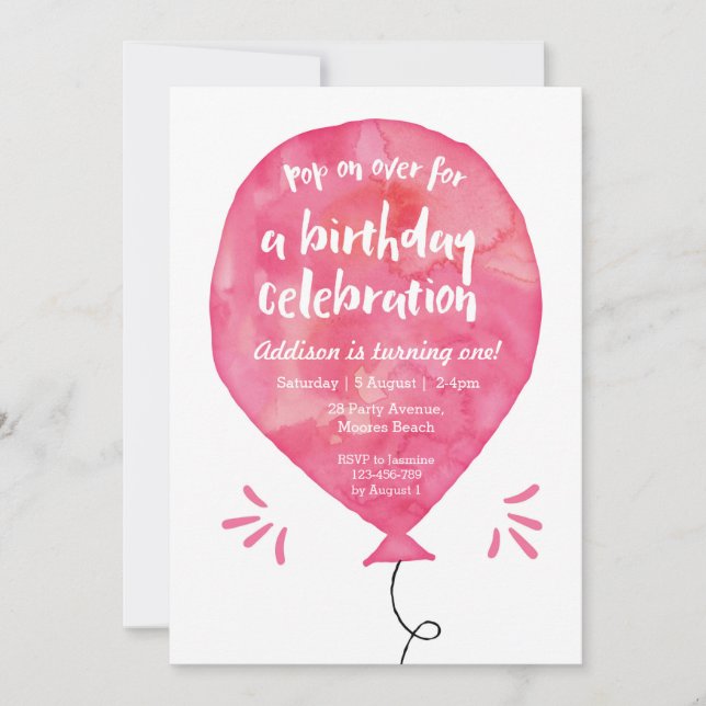 Invitación de cumpleaños | Balón acuático rosa (Anverso)