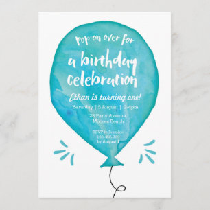 Invitación de cumpleaños Balón azul acuático