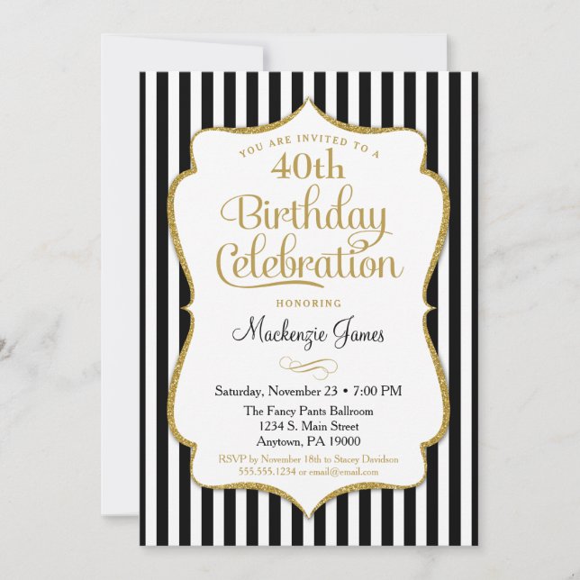 Invitación de cumpleaños Banda elegante de oro neg (Anverso)