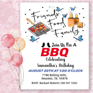 Invitación de Cumpleaños Barbacoa Amigos Comida Fa