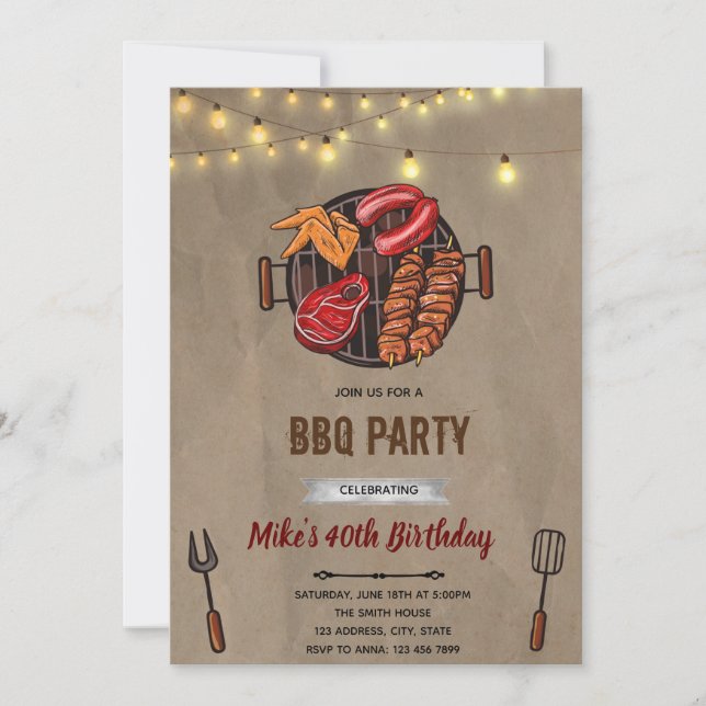 invitación de cumpleaños Bbq (Anverso)