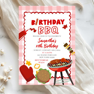 invitación de cumpleaños BBQ con gingham rojo