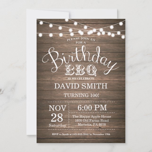 Invitación de cumpleaños BBQ Rustico 100 cumpleaño (Anverso)
