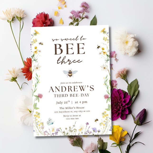Invitación de cumpleaños Bee Three Floral Bee Part (Subido por el creador)