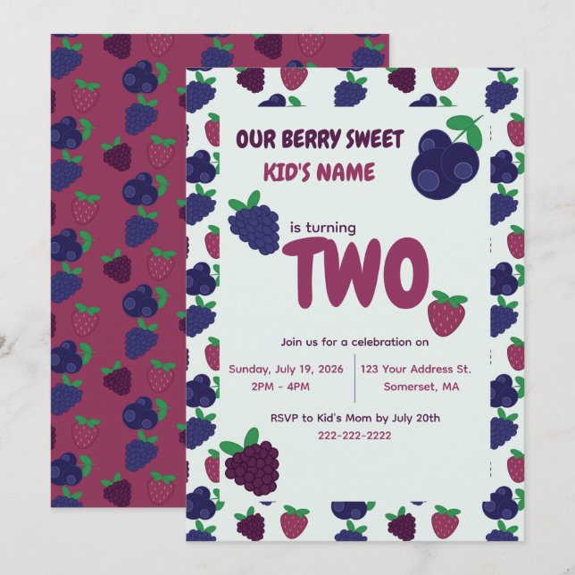 Invitación de cumpleaños Berry Any Age (Anverso / Reverso)