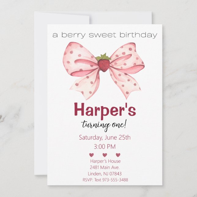 Invitación de cumpleaños Berry Sweet (Anverso)