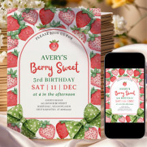 Invitación de cumpleaños Berry Sweet 3 fresa