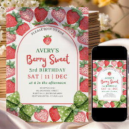 Invitación de cumpleaños Berry Sweet 3 fresa