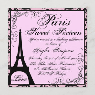 Invitación de cumpleaños Black & Pink Paris Sweet1